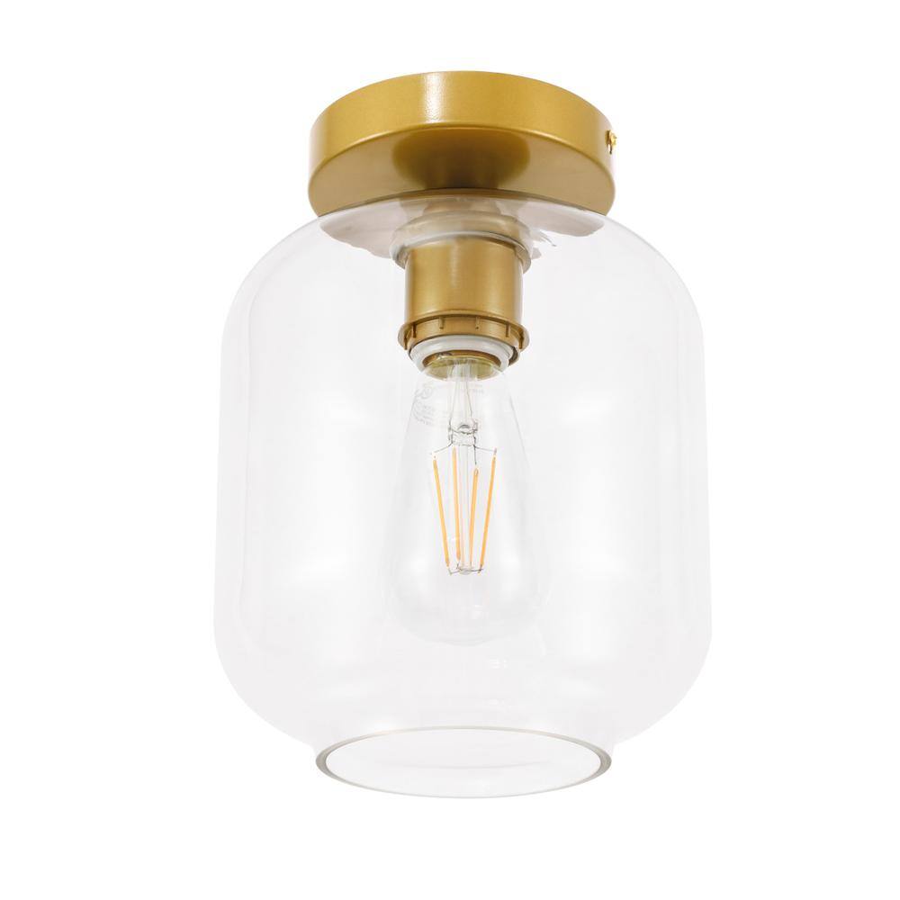 Alt View 3. Living District - Collier 1 light Brass and Clear glass Flush mount - Brass And Clear Glass.