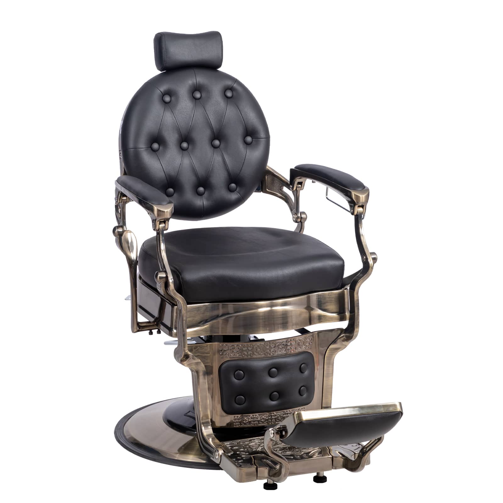 Winado - Vintage Barber Chair 700LBS Capacity, Hydraulic Reclining Salon Chair with 135° Recline, Headrest & Footrest for Beauty - Black With Brushed Bronze Frame