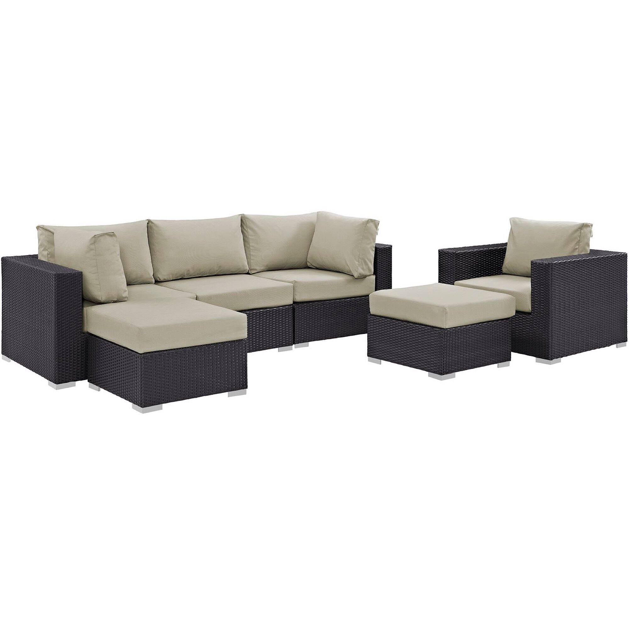 Front. Modway - Convene 6-Piece Outdoor Patio Sectional Set - Espresso Beige.