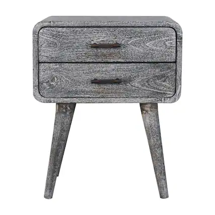 Front. Artisan Furniture - Artisan Furniture Solid Wood Sandblasted Ash Curved Bedside, 2 Drawers, Grey - Grey.