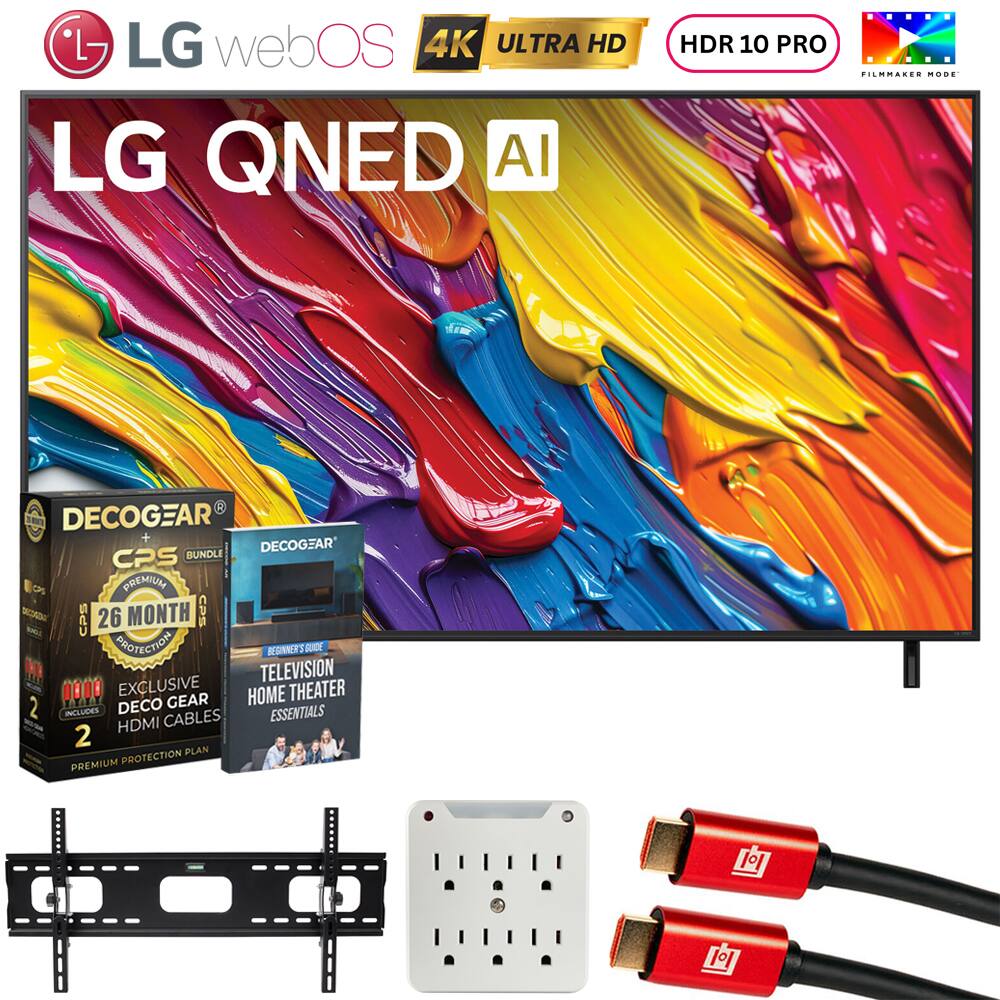- LG webOS 4K ULTRA HD LG QNED AI
- HDR 10 PRO + FILMMAKER MODE
- DECOGEAR CPS BUNDLE
- 26 MONTH PREMIUM PROTECTION
- EXCLUSIVE DECO GEAR HDMI CABLES
- TELEVISION HOME THEATER ESSENTIALS
- PREMIUM PROTECTION PLAN