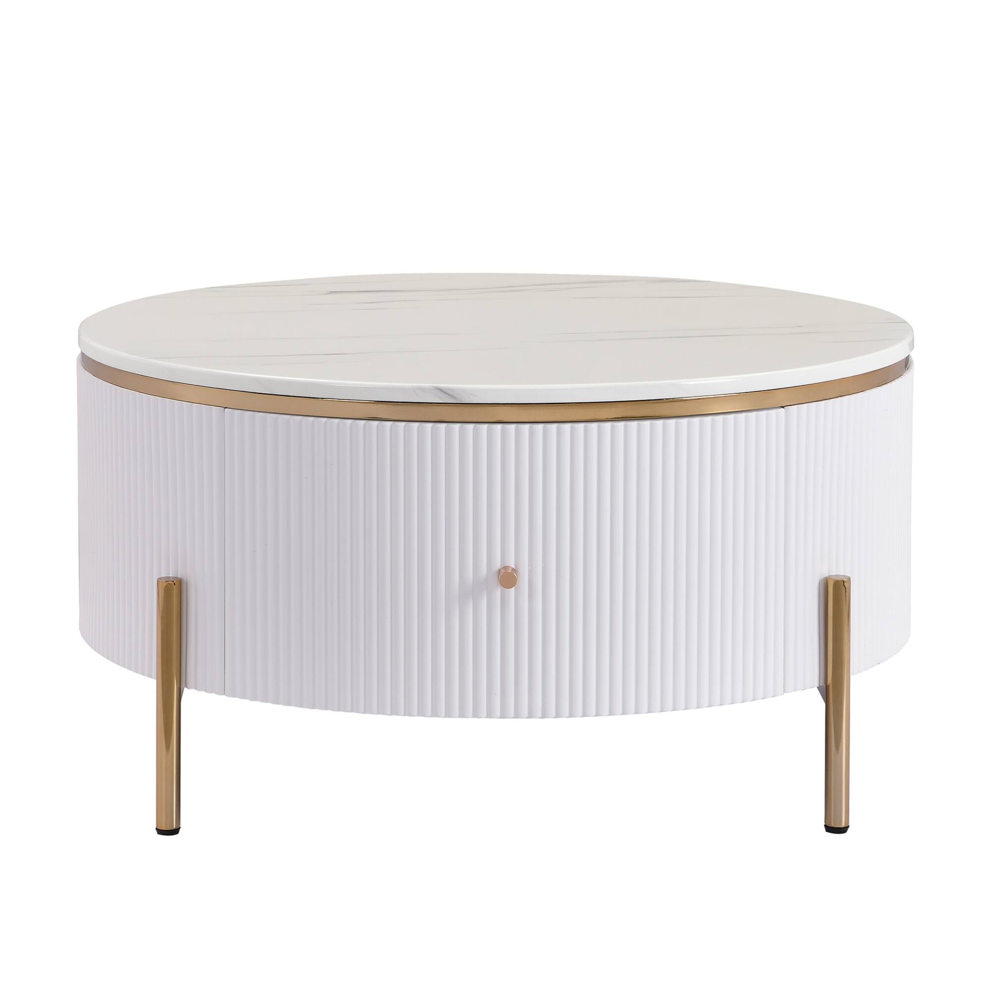 Alt View 10. GOODSILO - Contemporary Round Coffee Table with Dual Large Drawers for Enhanced Living Room Storage and Style - White.