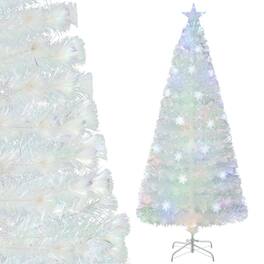 Resenkos - 6-Ft Pre-Lit Artificial Christmas Tree with Iridescent Leaves - White