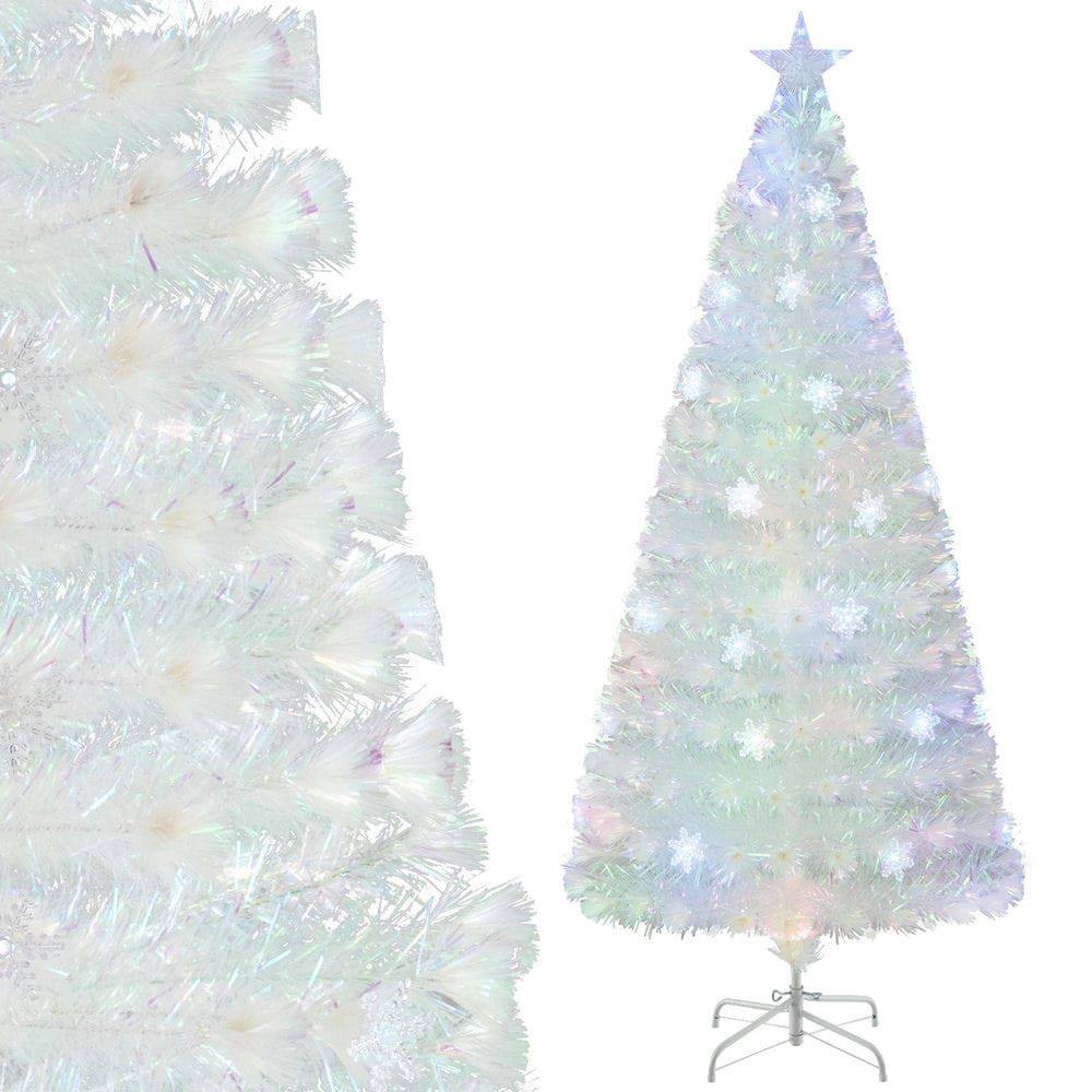 Front. Resenkos - Resenkos 6-Ft Pre-Lit Artificial Christmas Tree with Iridescent Leaves, White - White.