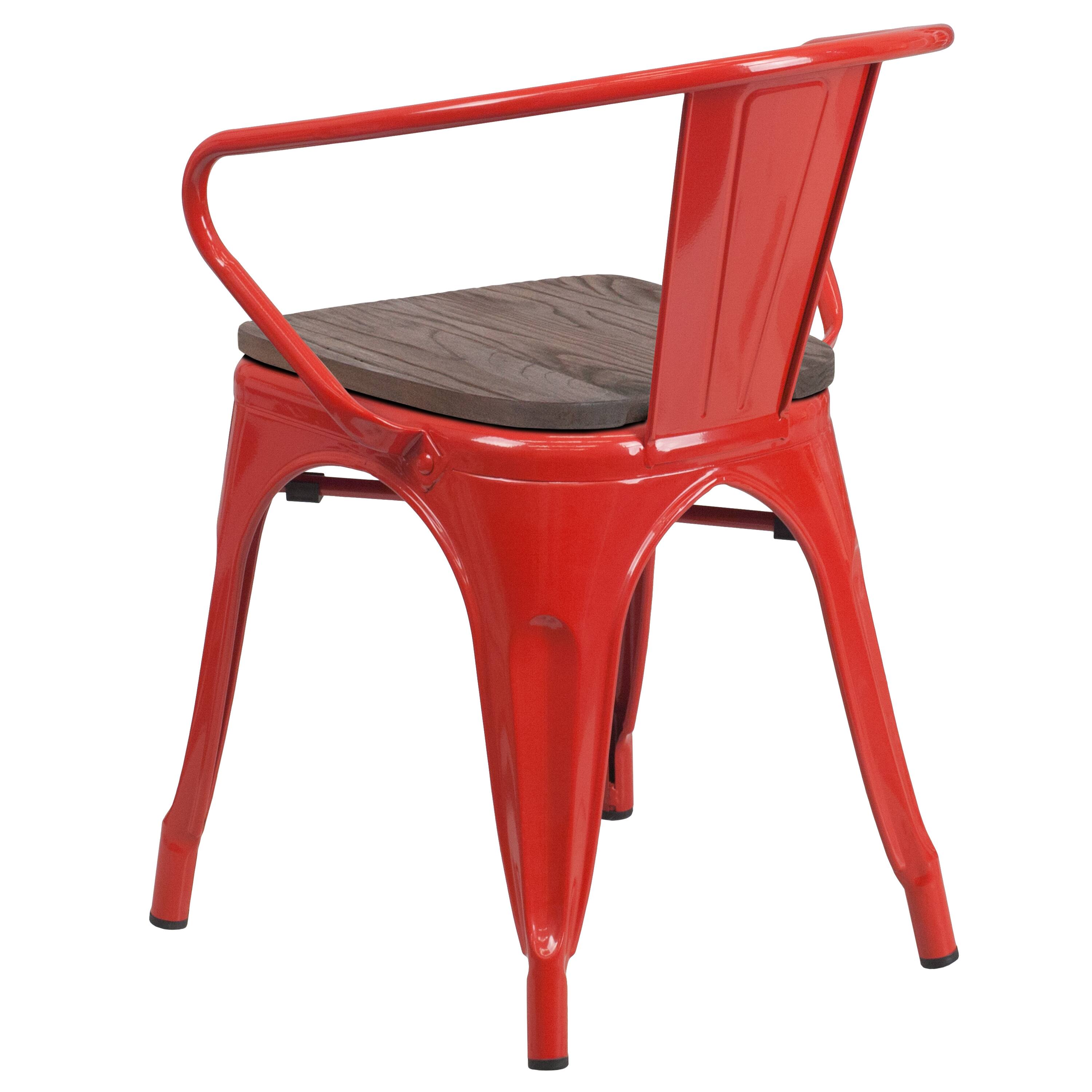 Alt View 3. Emma + Oliver - Metal Chair with Wood Seat and Arms - Red.