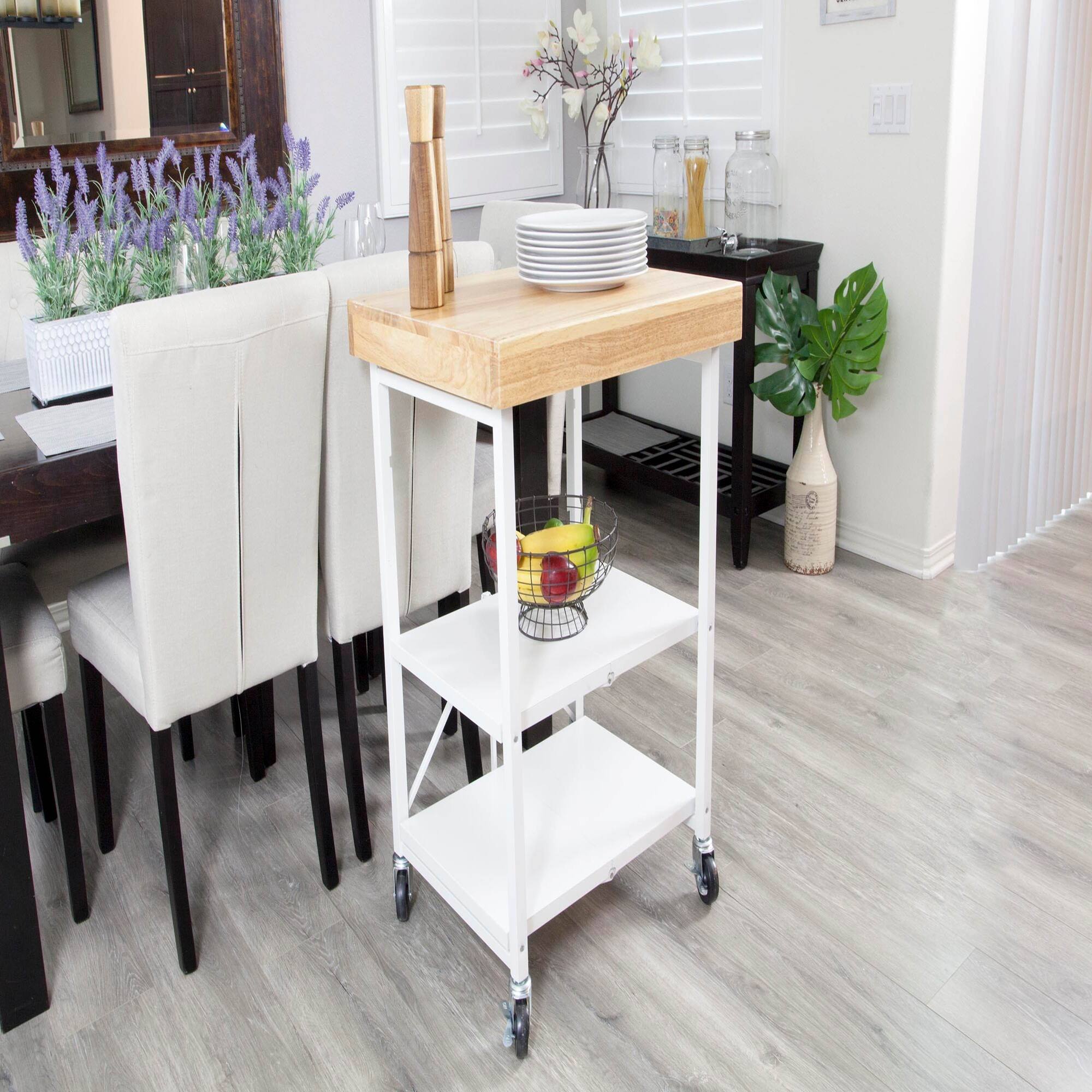 Alt View 4. Origami - Origami RBT Fully Stainless Steel Foldable Kitchen Cart with 4 Wheels, White - White.