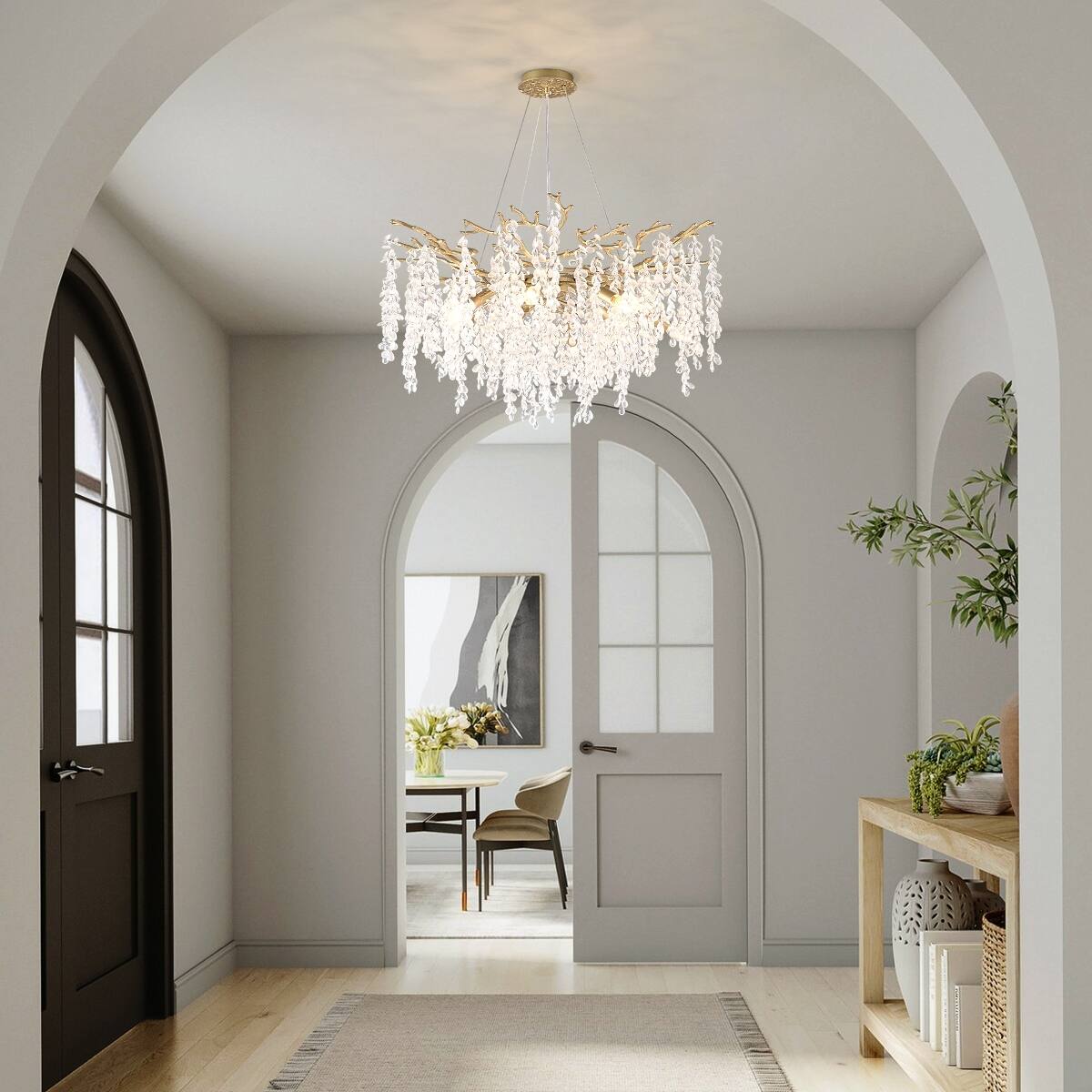 Alt View 1. Loheer - Loheer 10-Light Crystal Chandelier Gold Modern Farmhouse Ceiling Light for Dining Room or Kitchen Island.