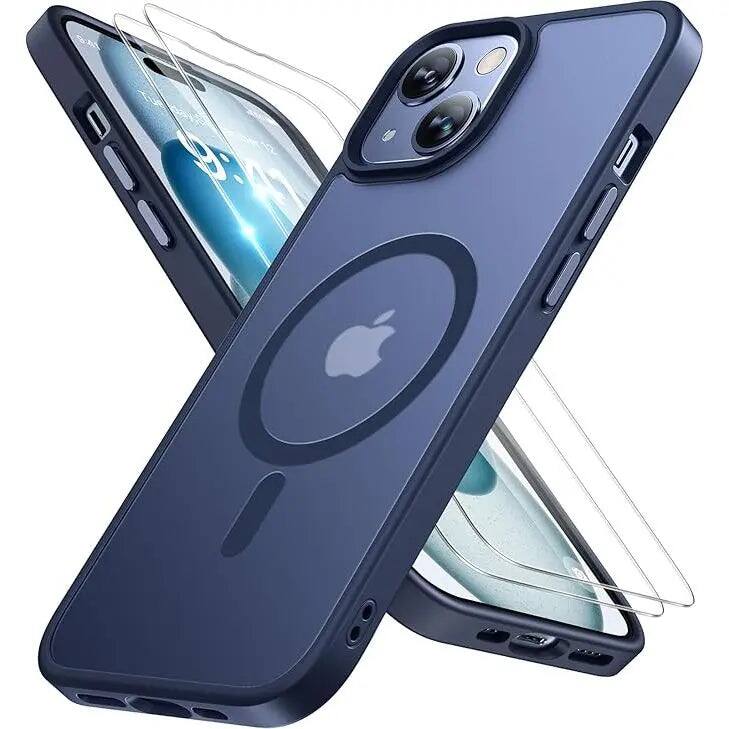 Front. Entronix - Entronix Bundle for iPhone 13 - [Magnetic] Translucent Matte Case & 2 Screen Protectors - Navy.
