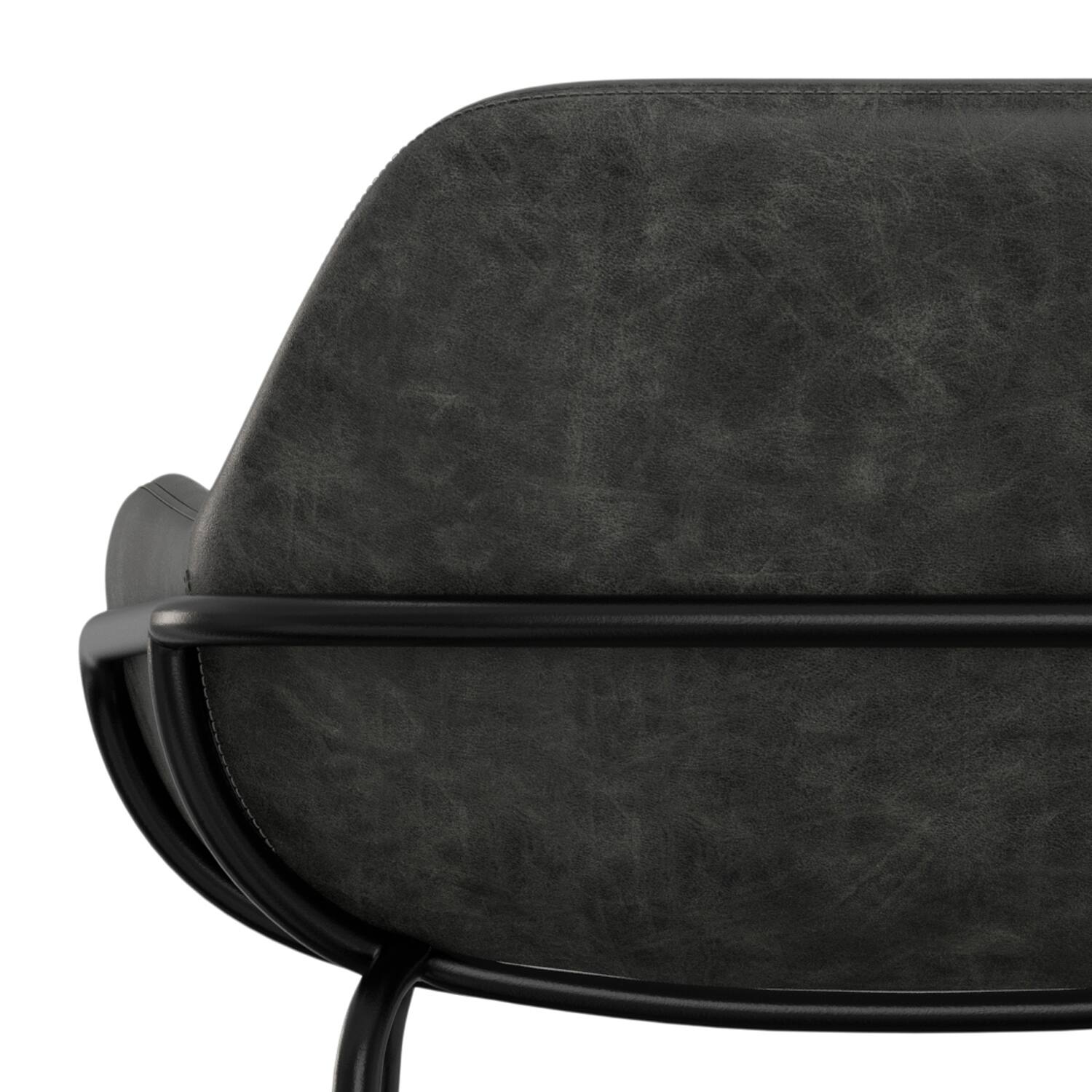 Alt View 7. Simpli Home - Mira Contemporary Bar Stool in Distressed Slate Grey  Vegan Faux Leather - Distressed Slate Grey.