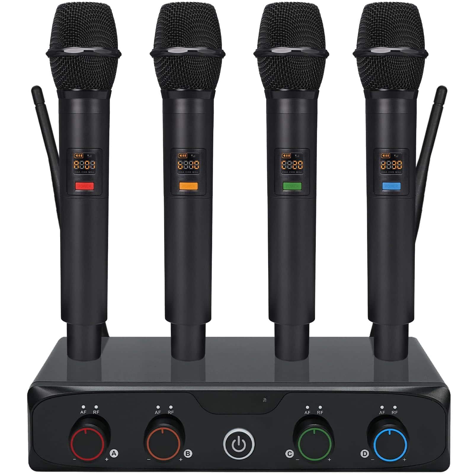 METALTON - 4 channel Conference Microphone System Uhf Compact Mic Set W Frequencies Range 4 Gooseneck Mics For Lecture - 4 Handheld Mics