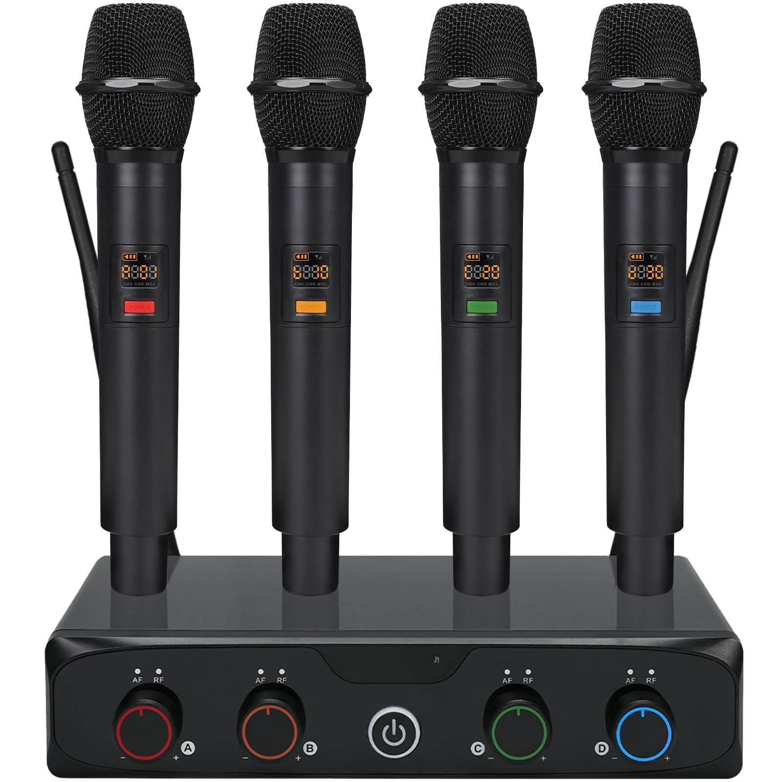 METALTON - 4 channel Conference Microphone System Uhf Compact Mic Set W Frequencies Range 4 Gooseneck Mics For Lecture - 4 Handheld Mics