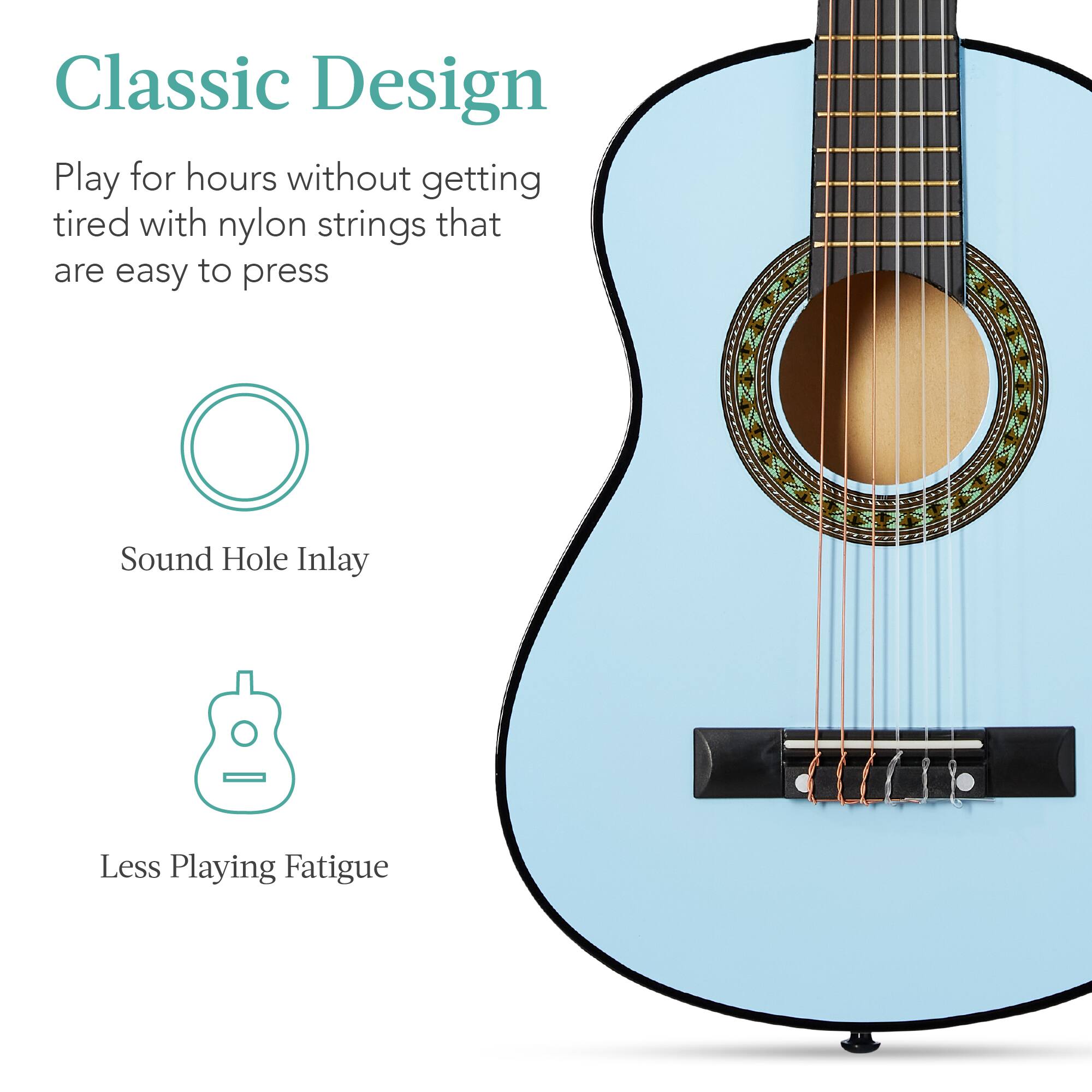 Classic Design

Play for hours without getting tired with nylon strings that are easy to press

Sound Hole Inlay

Less Playing Fatigue