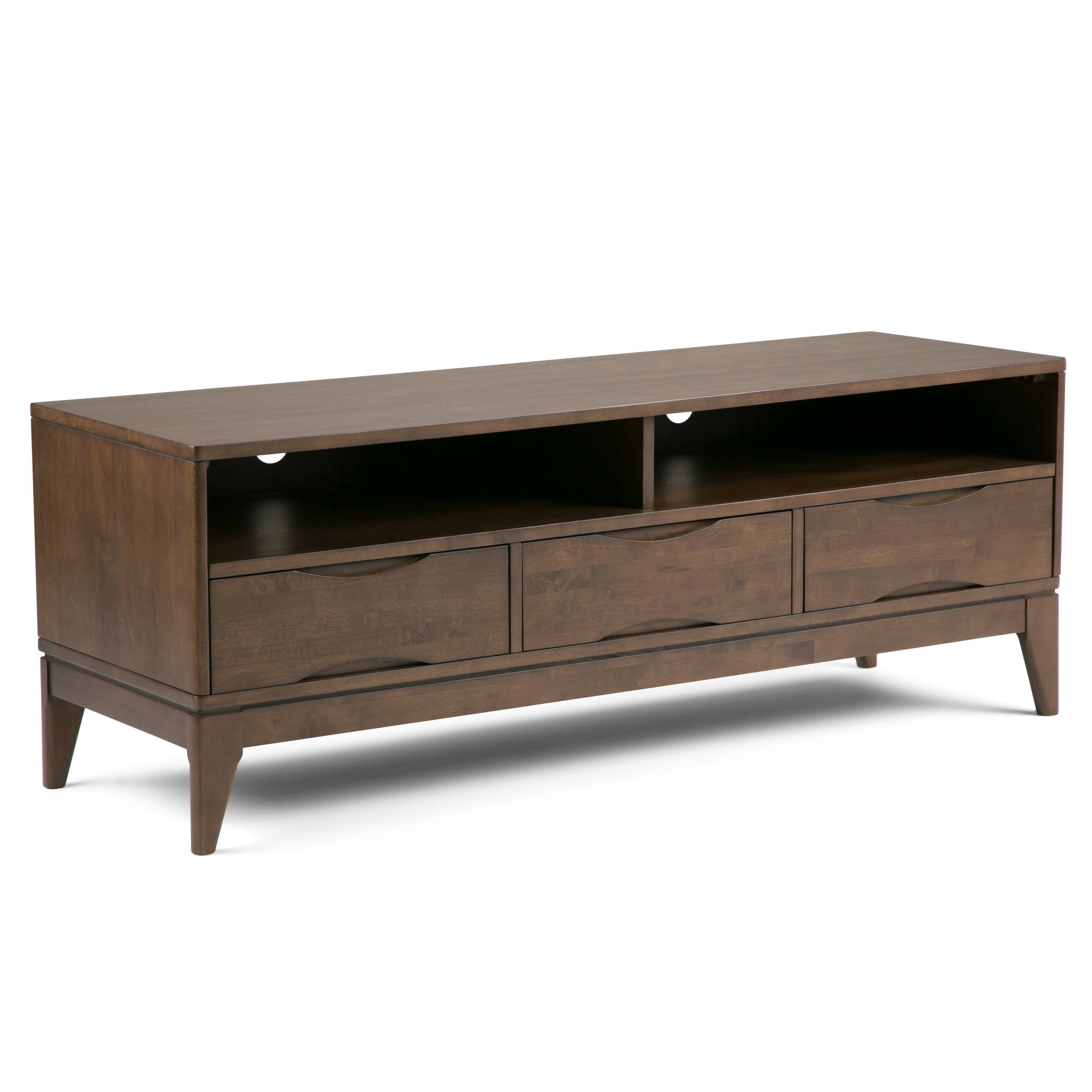 Front. Simpli Home - Harper SOLID HARDWOOD 60 inch Wide Mid Century Modern TV Media Stand in Walnut Brown For TVs up to 65 inches - Walnut Brown.
