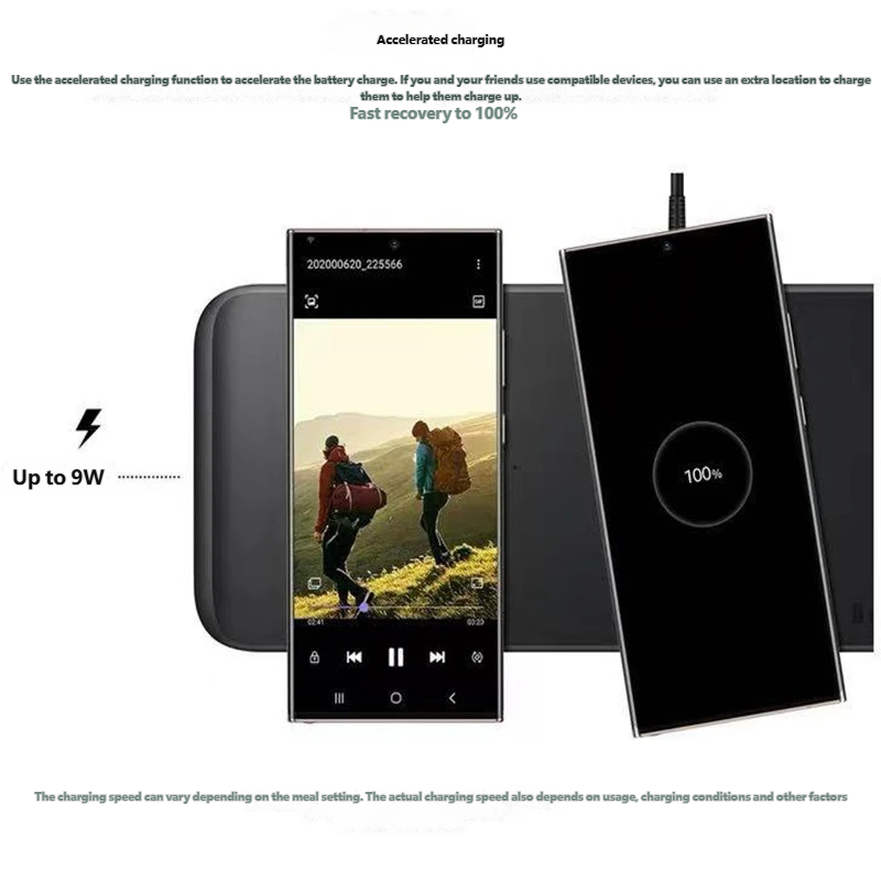Accelerated charging

Use the accelerated charging function to accelerate the battery charge. If you and your friends use compatible devices, you can use an extra location to charge them to help them charge up. Fast recovery to 100%

Up to 9W

The charging speed can vary depending on the meal setting. The actual charging speed also depends on usage, charging conditions and other factors