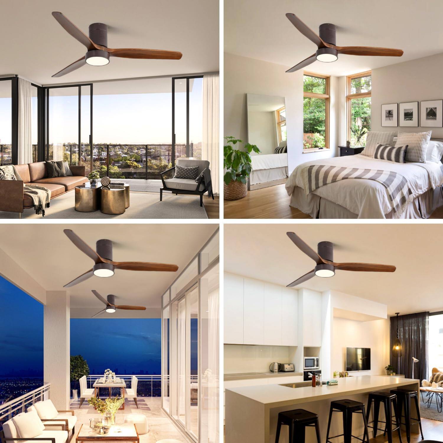 Alt View 3. Sofucor - 52'' Low Profile Ceiling Fan with Lights and Remote Dimmable LED Reversible DC Modern Wood Flush Mount Ceiling Fan - Black.