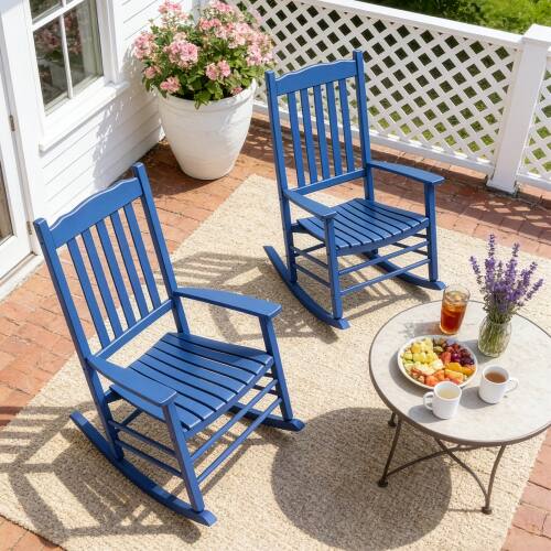 Alt View 10. Winado - 1PC 46in Classic Wooden Rocking Chair Oversized Porch with Armrest Durable Rocker for Indoor Outdoor Garden Patio - Navy Blue.