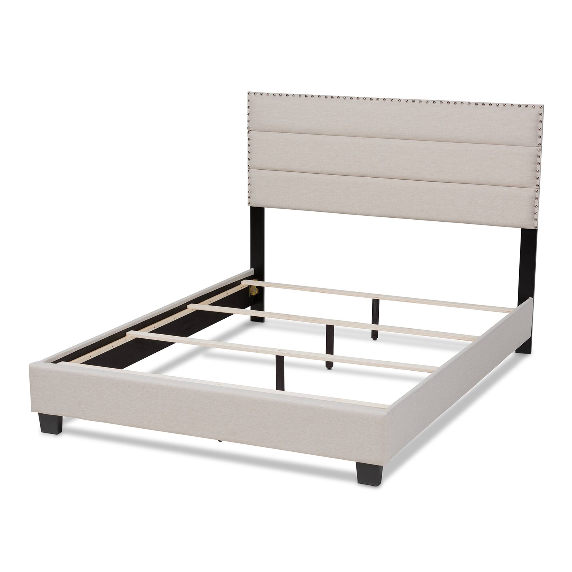 Left. Baxton Studio - Ansa Modern and Contemporary Fabric Upholstered Bed - Beige/Black.