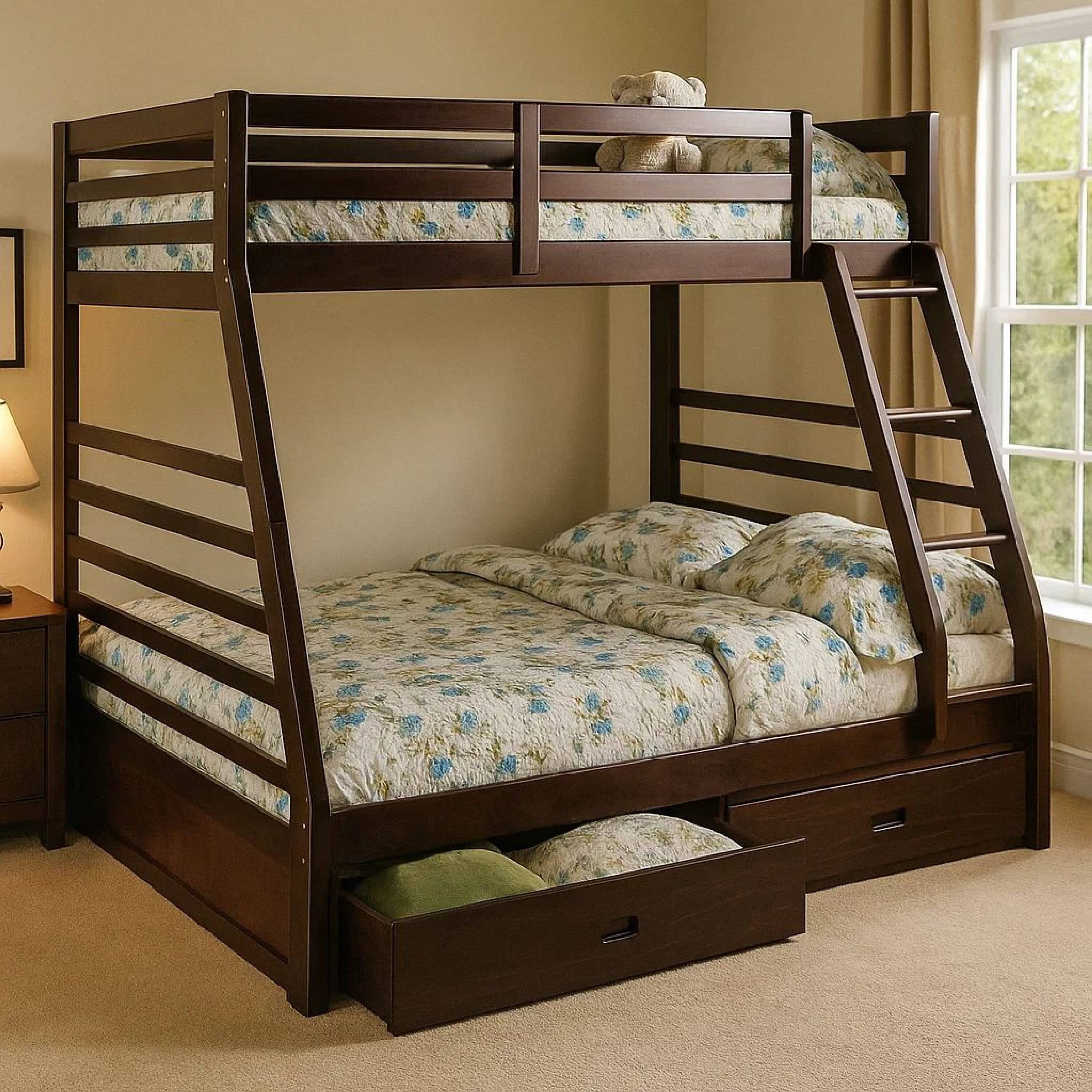 Alt View 6. Manhattan Lane - Transitional Style Twin Over Full Bunk Bed with Drawers, Walnut Brown - Brown.