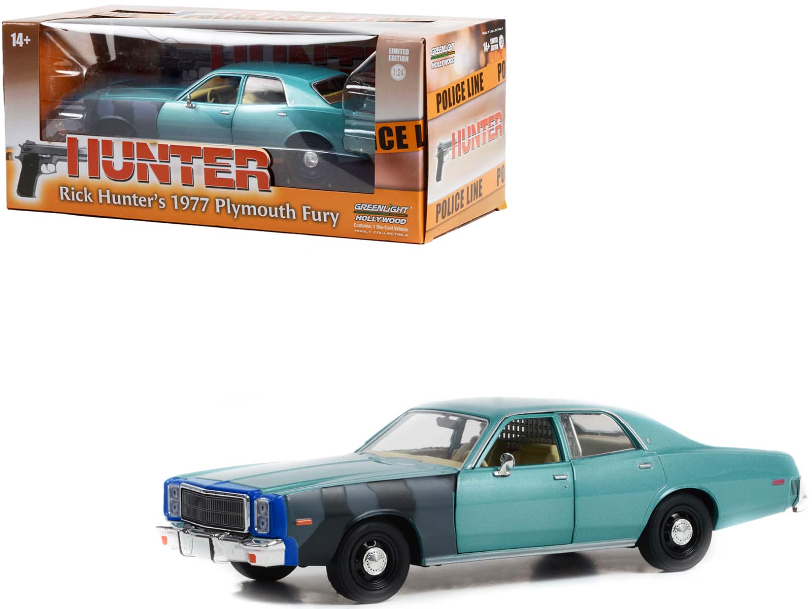 1977 Plymouth Fury Unrestored Turquoise Met. "Hunter" (1984-1991) TV Series 1/24 Diecast Model Car by Greenlight