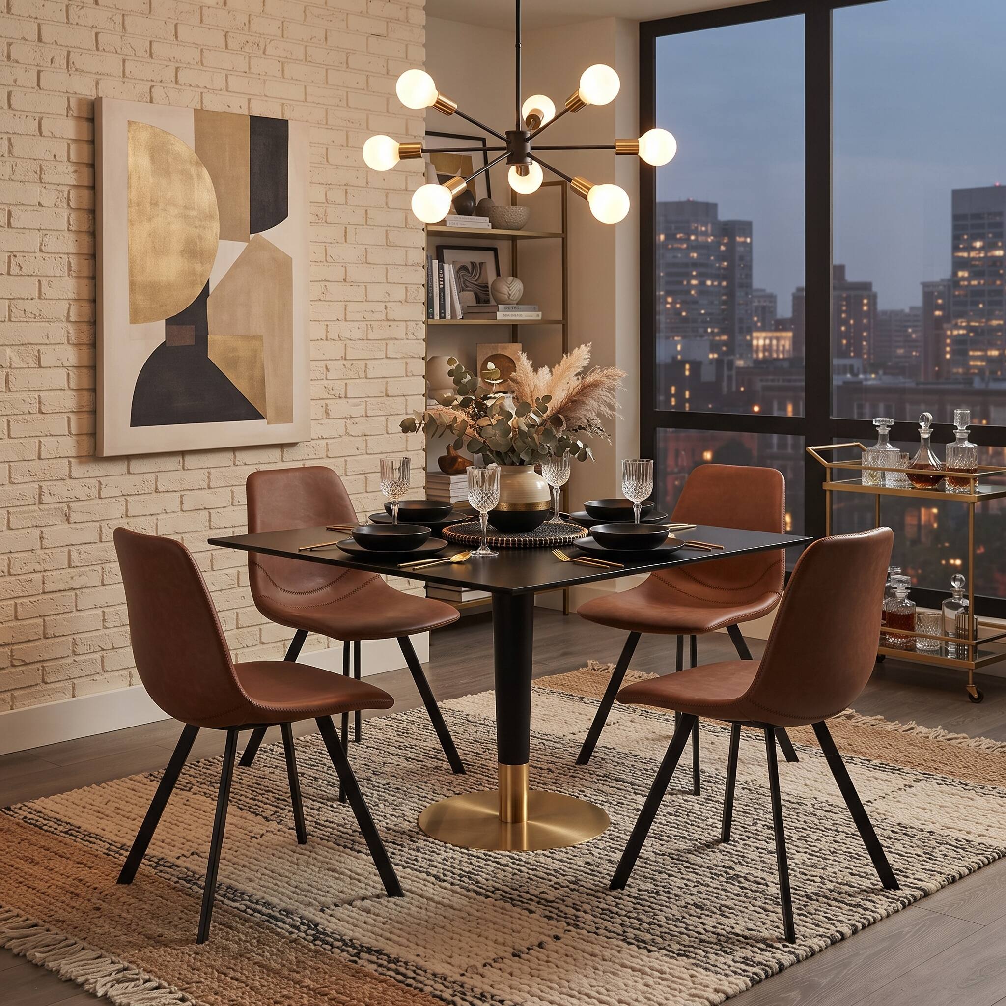 Alt View 2. LeisureMod - Markley Modern Upholstered Distressed Leather Dining Chair, Iron Legs, Ergonomic for Kitchen & Home Office - Light Brown.
