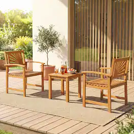 Costway - 3-Piece Patio Acacia Wood Bistro Set with 2 Slatted Armchairs & Square Coffee Table - Natural