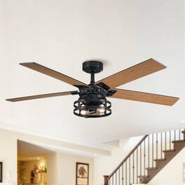 Parrot Uncle - 52 in. Modern Matte Reversible Blades Ceiling Fan with Light and Remote - Black
