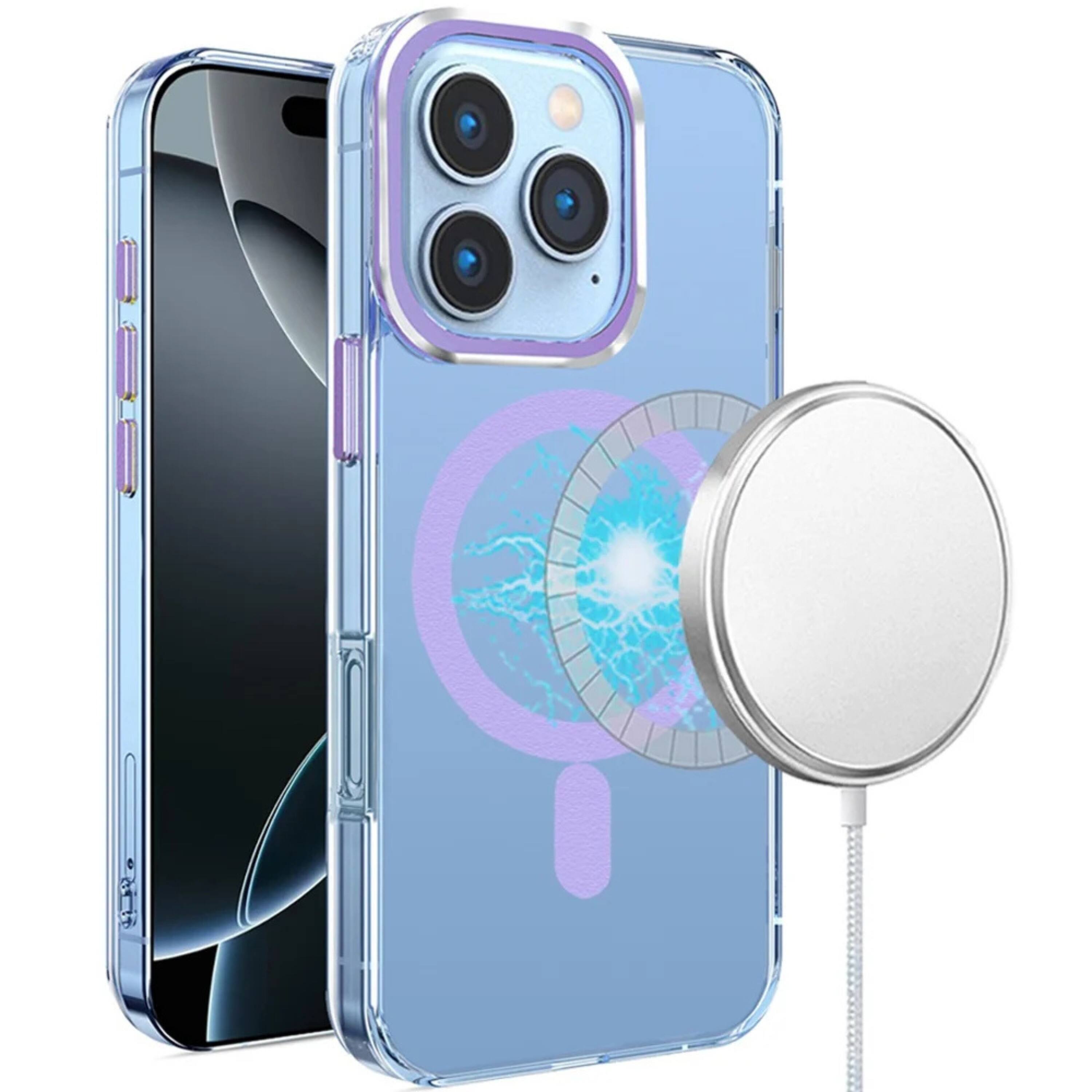 Front. Kitcheniva - Magnetic Circle Matching Color Trim Phone Case With Tempered Glass For iPhone 16 Pro 6.3 Inch Purple - Purple.