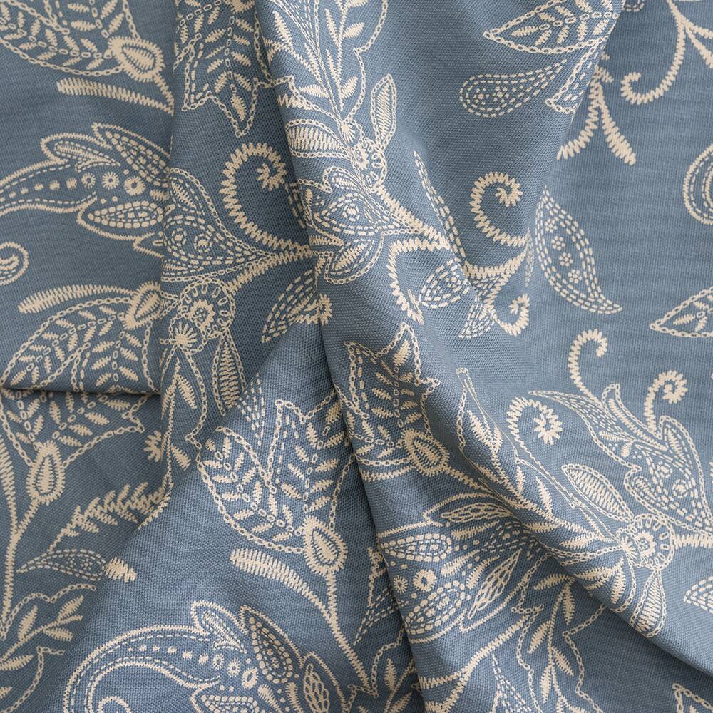 Left. Ellis Curtain - Ellis Curtain Lexington Leaf Pattern on Colored Ground Scallop Valance 58"x15" Blue - Blue.
