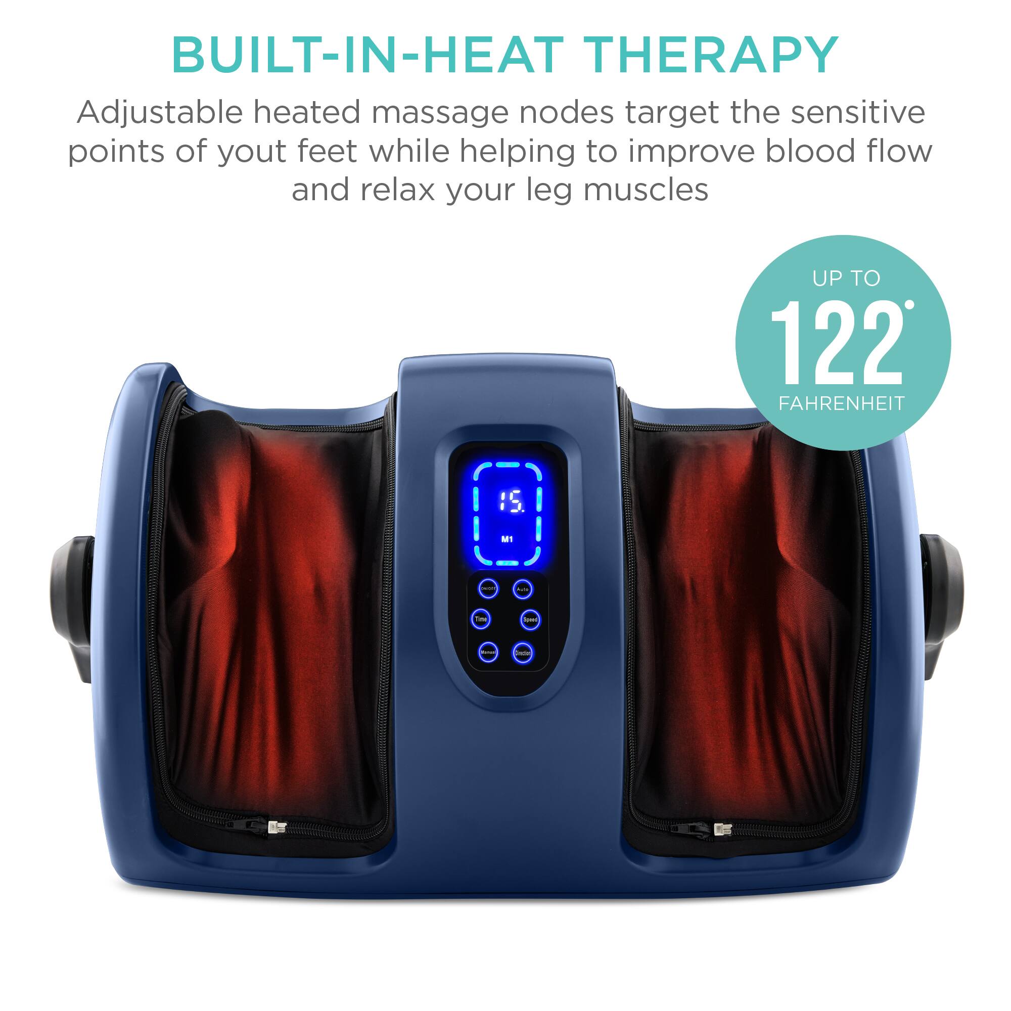 BUILT-IN-HEAT THERAPY

Adjustable heated massage nodes target the sensitive points of your feet while helping to improve blood flow and relax your leg muscles. 

UP TO 122 FAHRENHEIT