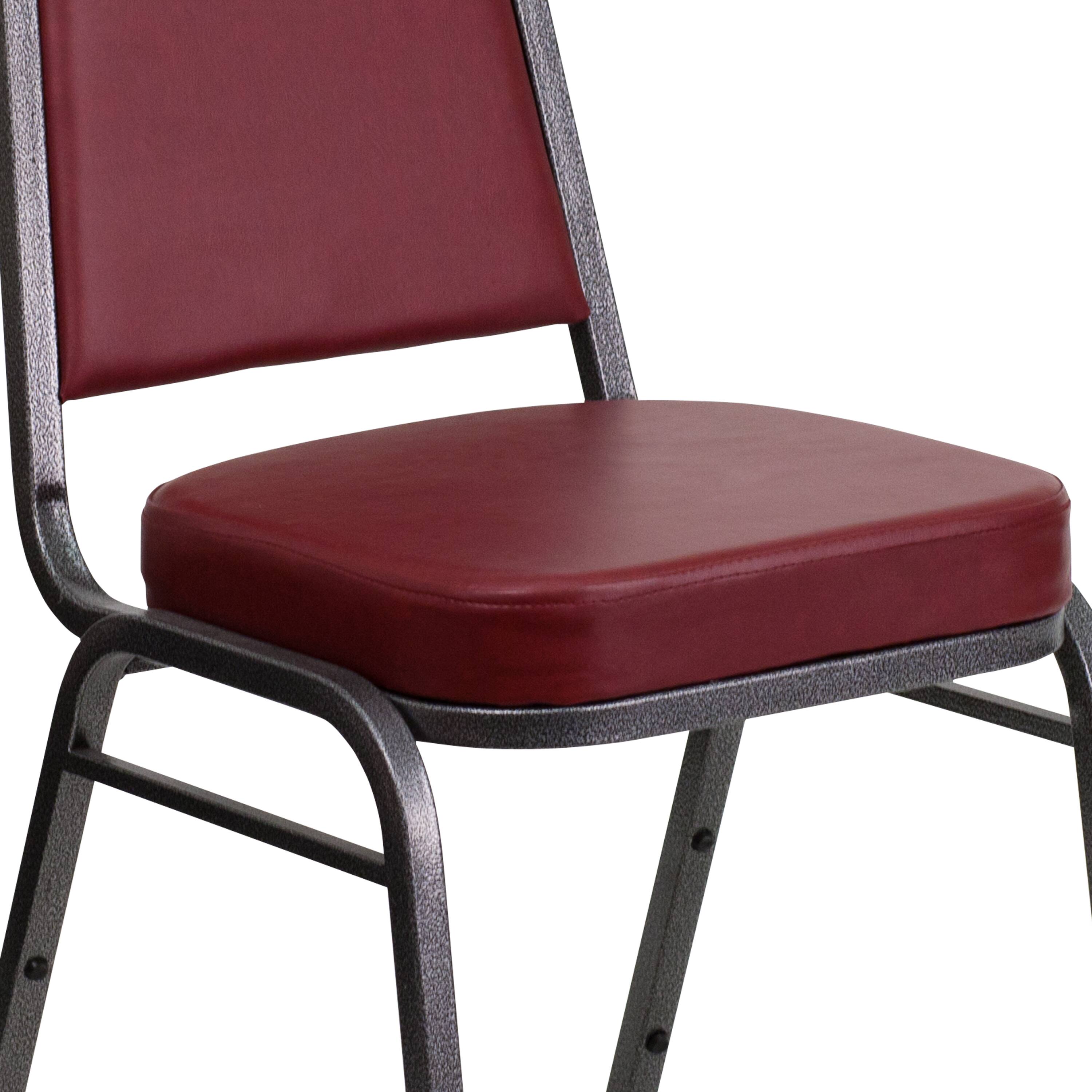 Alt View 9. Emma + Oliver - 4 Pack Trapezoidal Back Stacking Banquet Chair - Burgundy Vinyl/Silver Vein Frame.