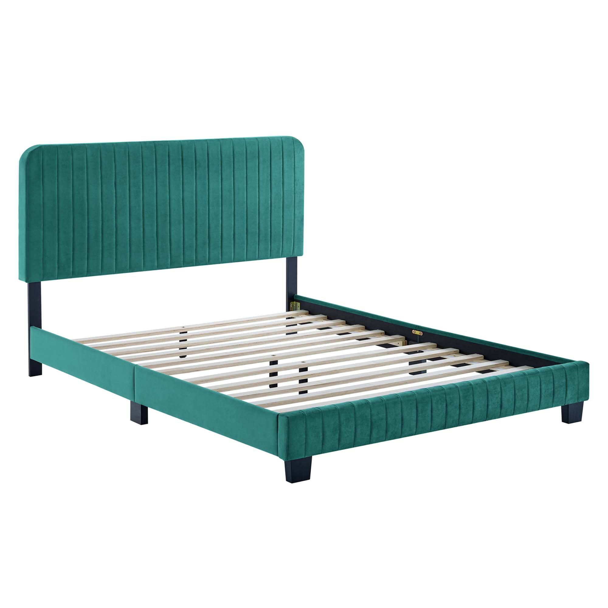 Left. Modway - Rhiannon Diamond Tufted Upholstered Performance Velvet Queen Bed - Gray.