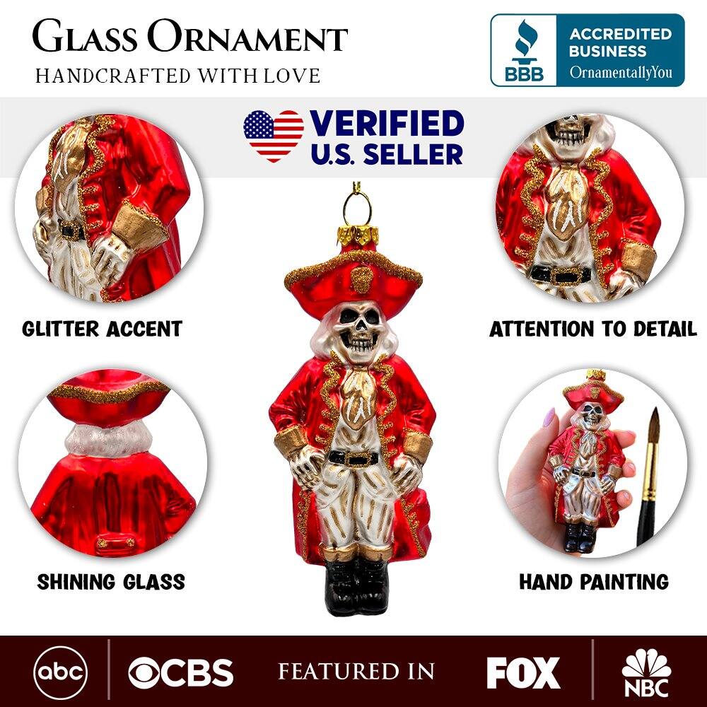 **GLASS ORNAMENT**  
HANDCRAFTED WITH LOVE  

**VERIFIED U.S. SELLER**  

- GLITTER ACCENT  
- SHINING GLASS  
- ATTENTION TO DETAIL  
- HAND PAINTING  

**ACCREDITED BUSINESS**  
OrnamentallyYou  

**FEATURED IN**  
abc | CBS | FOX | NBC