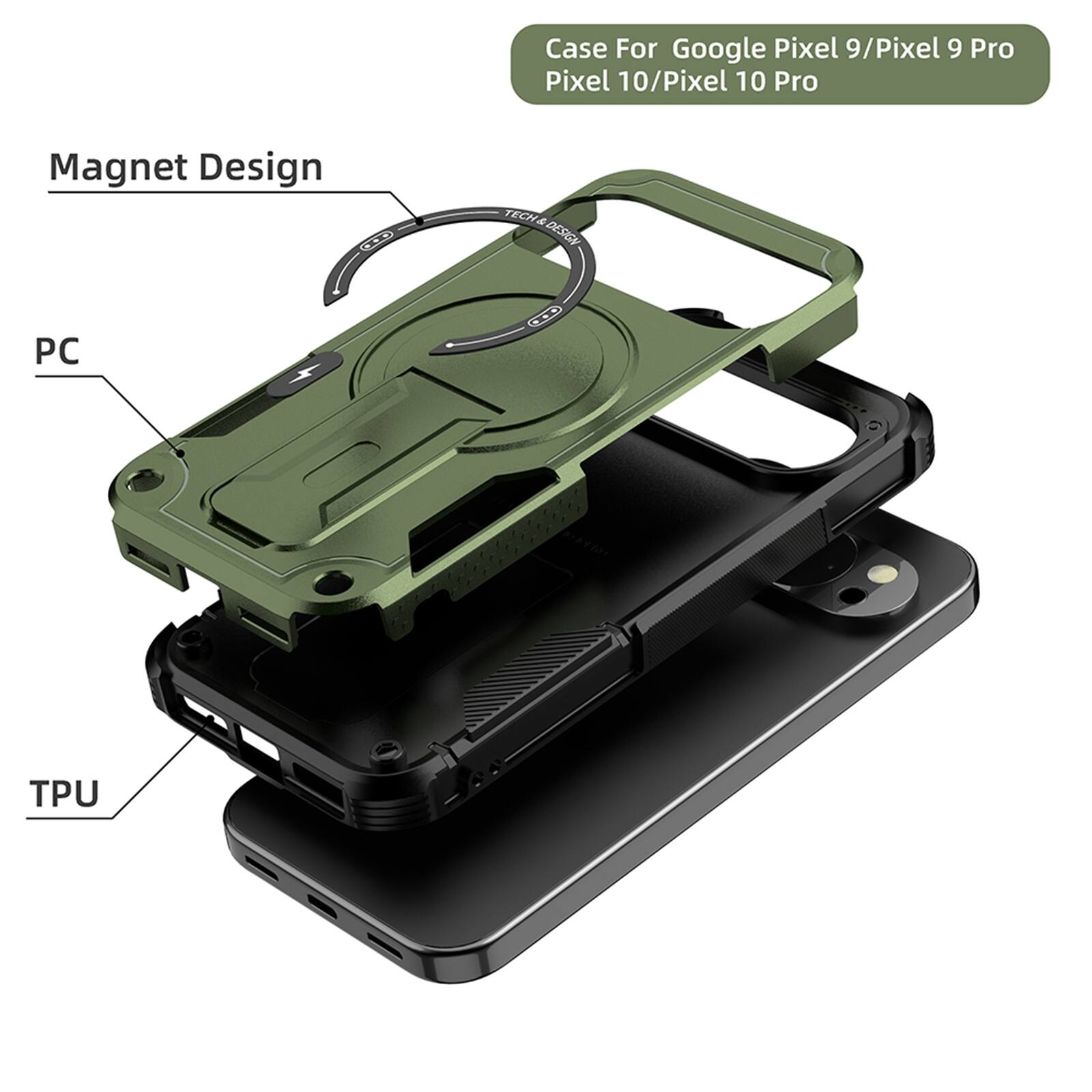Case For Google Pixel 9/Pixel 9 Pro Pixel 10/Pixel 10 Pro  
Magnet Design  
PC  
TPU