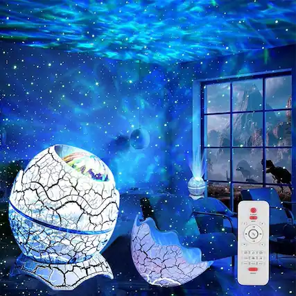Front. COWIN - Dinosaur egg galaxy projector with white noise machine bluetooth speaker star light for kids room bedroom decor - white.