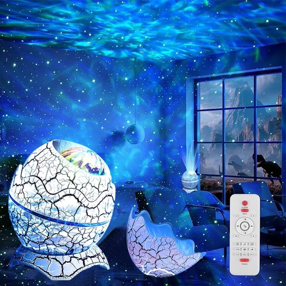 Front. COWIN - Dinosaur egg galaxy projector with white noise machine bluetooth speaker star light for kids room bedroom decor - white.