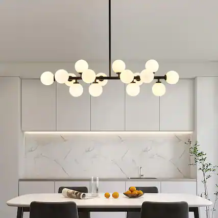 Front. Siljoy - Sleek Textured Matte Black Linear 16-Light Molecular Chandelier - Black.
