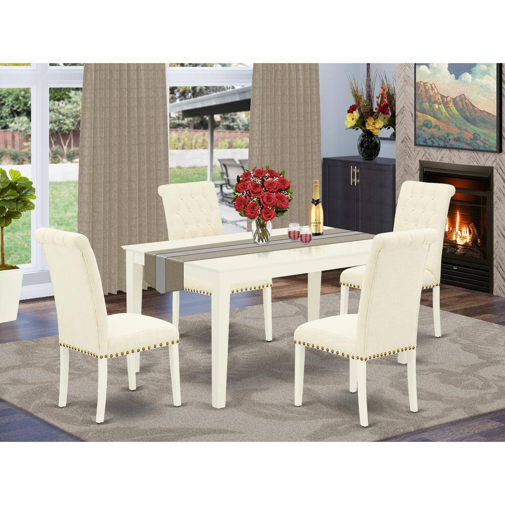 Left. East West Furniture - Dining Room Set Linen White - Brown.