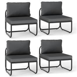 Gymax - Patio Chairs Set of 4 w/ Removable Cushions Heavy Duty Metal Frame Poolside - Gray