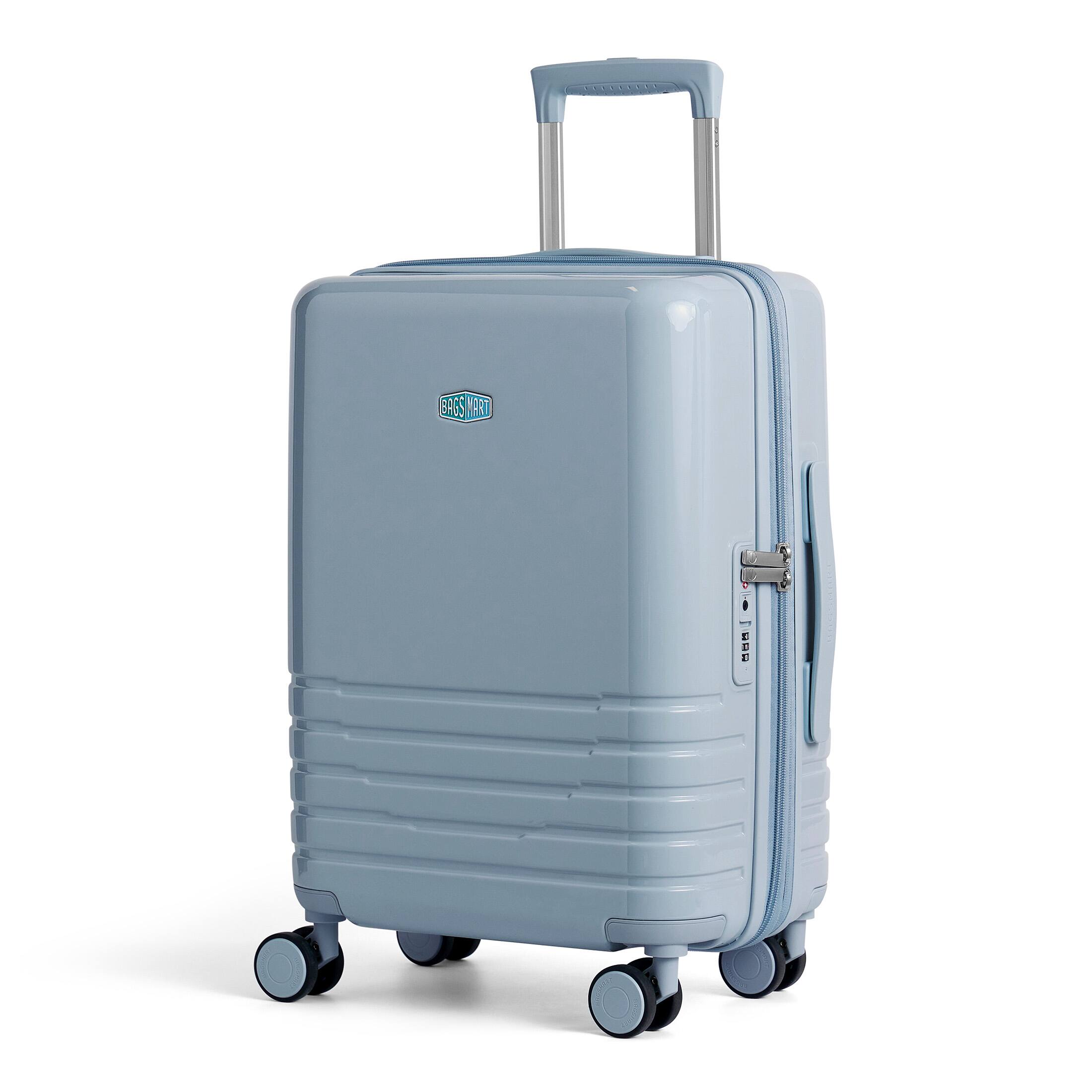 Left. Bagsmart - Getaway 20" Carry-On Luggage, 100% PC Expandable Hardside Suitcase with 360° Double Spinner Wheels & TSA Lock, 40-48L - Blue.