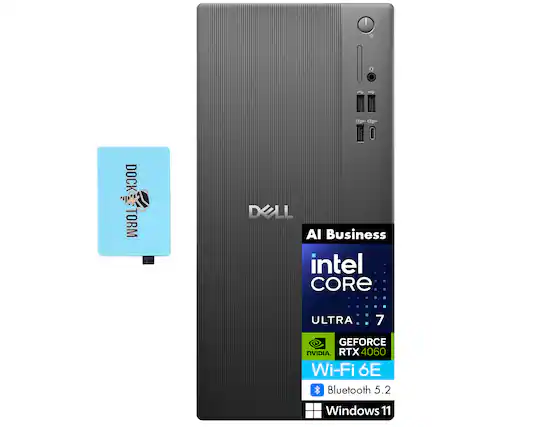 - Dell
- AI Business
- Intel Core Ultra 7
- NVIDIA GeForce RTX 4060
- Wi-Fi 6E
- Bluetooth 5.2
- Windows 11
- Dock Transform