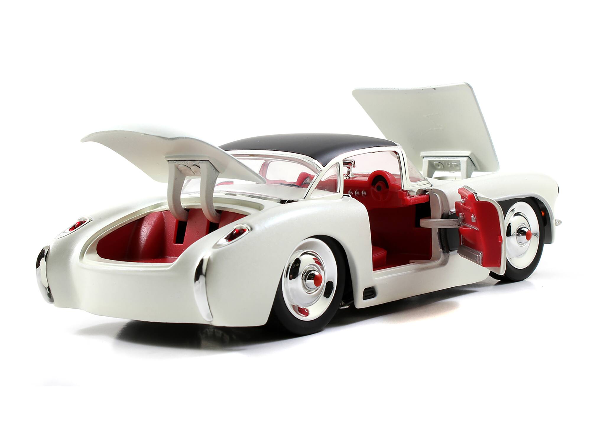 Alt View 4. Jada - 1957 Chevrolet Corvette Satin Cream Metallic with Matt Black Top and Side 1/24 Diecast Model Car by Jada.