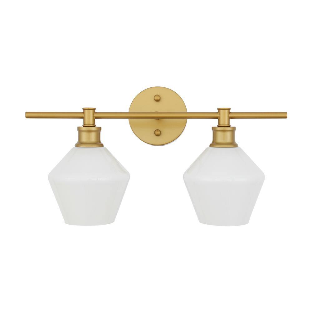 Alt View 1. Living District - Gene 2 light Brass and Frosted white glass Wall sconce - Brass And Frosted White Glass.