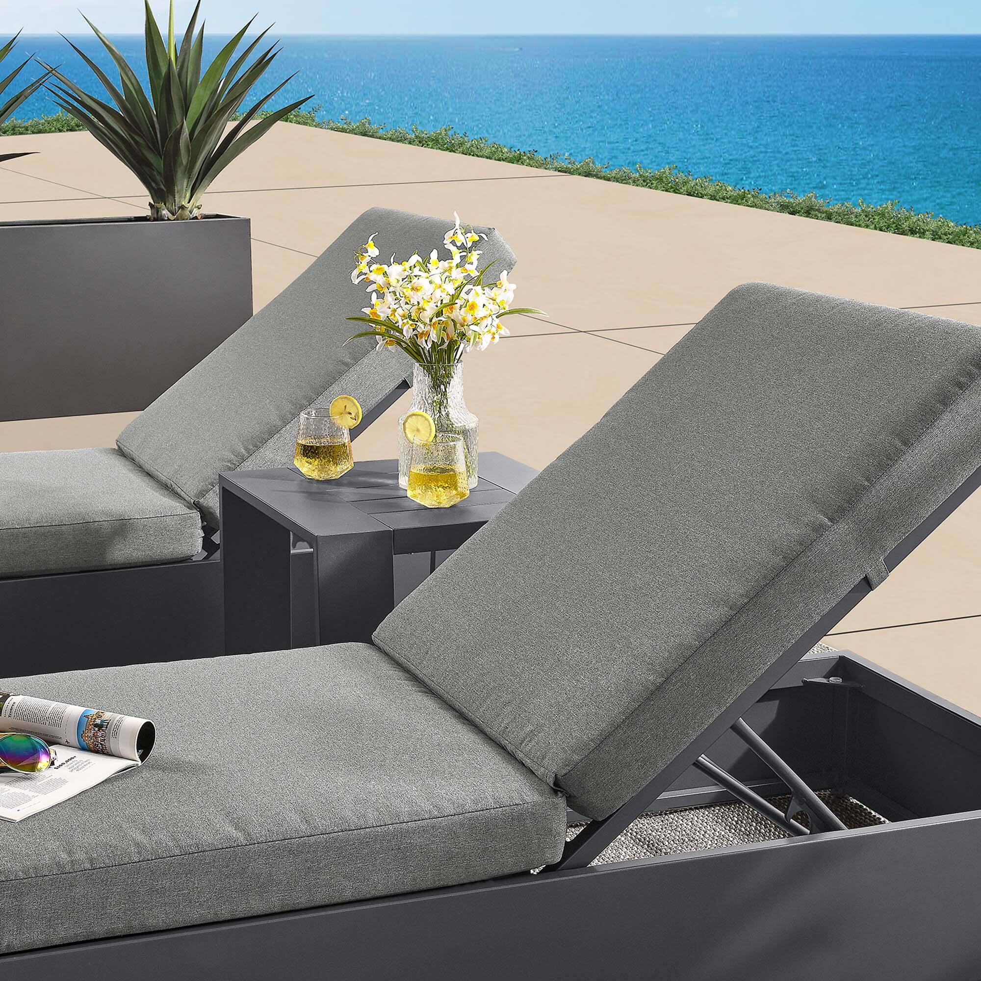 Alt View 3. Modway - Tahoe 3-Piece Outdoor Powder-Coated Aluminum Chaise Lounge Set - 2 Reclining Chaise Chairs and Slatted Side Table - Gray Charcoal.