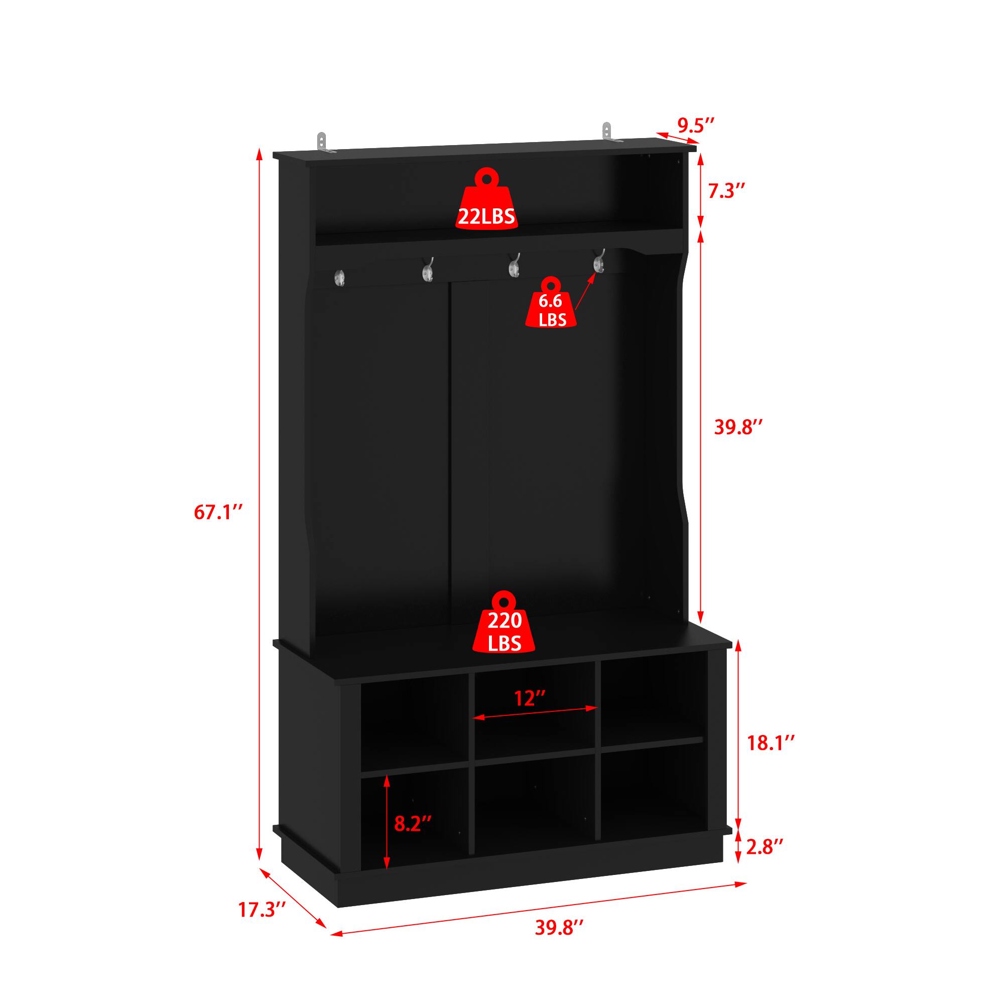 9.5"  
7.3"  
39.8"  
67.1"  
220 LBS  
12"  
18.1"  
8.2"  
2.8"  
17.3"  
39.8"  

22 LBS  
6.6 LBS  
220 LBS