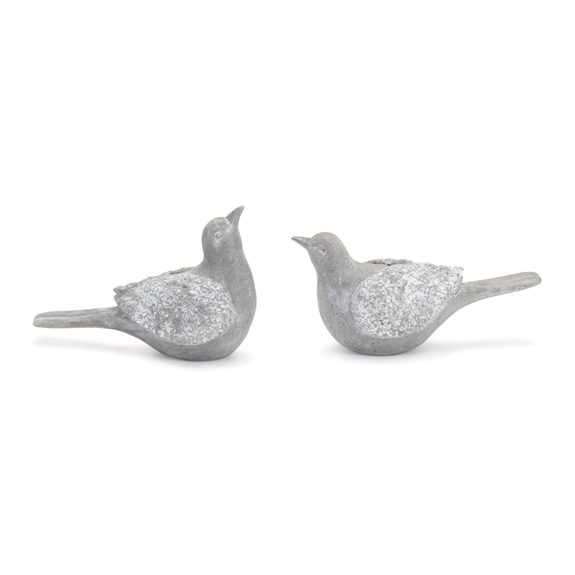 BreeBe - Stone Garden Bird Figurine (Set of 4) - Grey, White