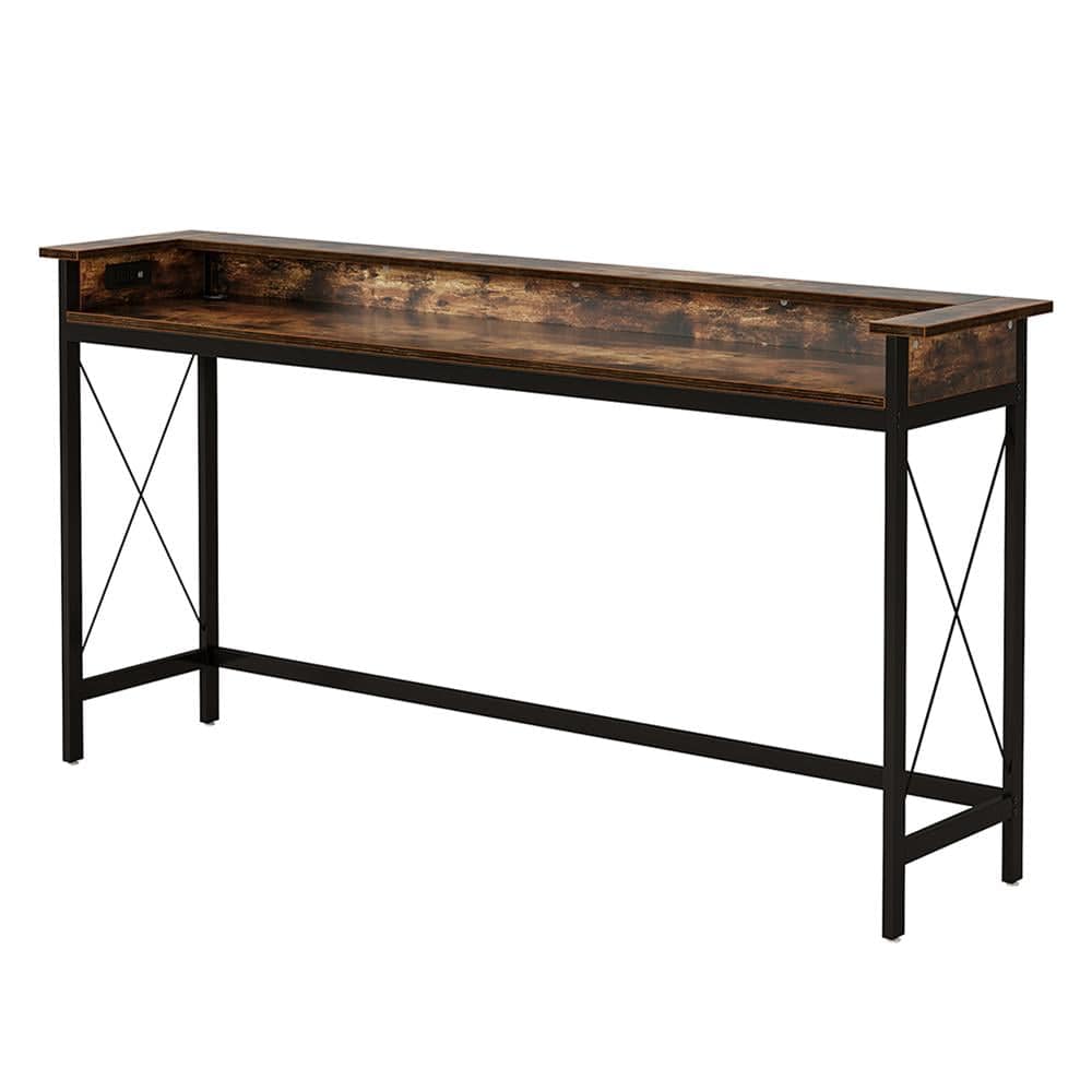 Kadyn - Entryway Table, Console Sofa Table,Industrial Console Table, 70.9" Sofa Table with Outlets and USB Ports,Rustic - Brown