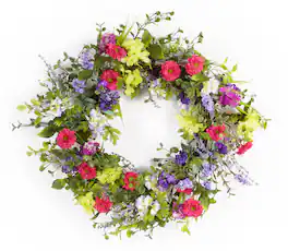 BreeBe - Mixed Floral Wreath 24"D - Green, Pink