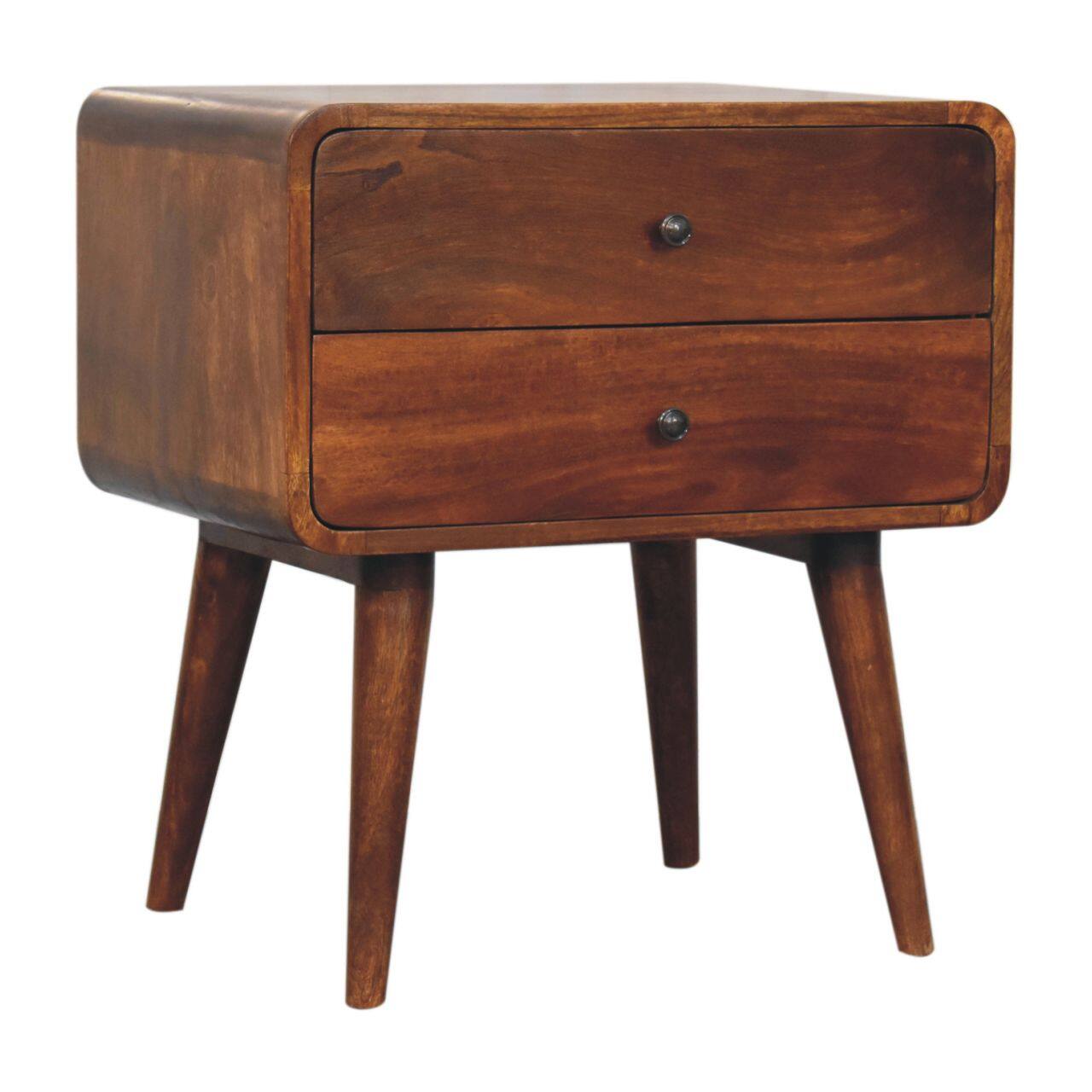 Back. Artisan Furniture - Artisan Furniture Solid Wood Large Curved Chestnut Bedside, 2 Drawers, Dark Brown - Dark Brown.