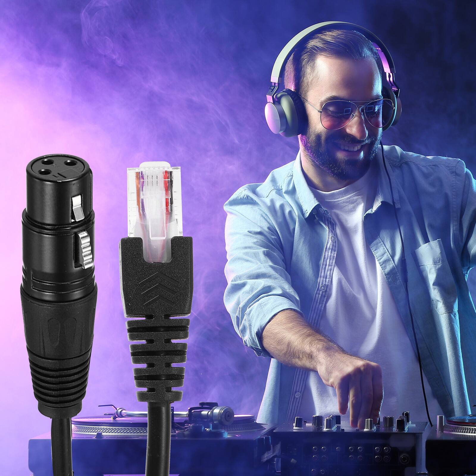 Alt View 5. Unique Bargains - 4pcs 3 Pin DMX512 XLR to RJ45 Male Adapter Cable, 1.6ft, for Stage Studio Console Lighting - Black.