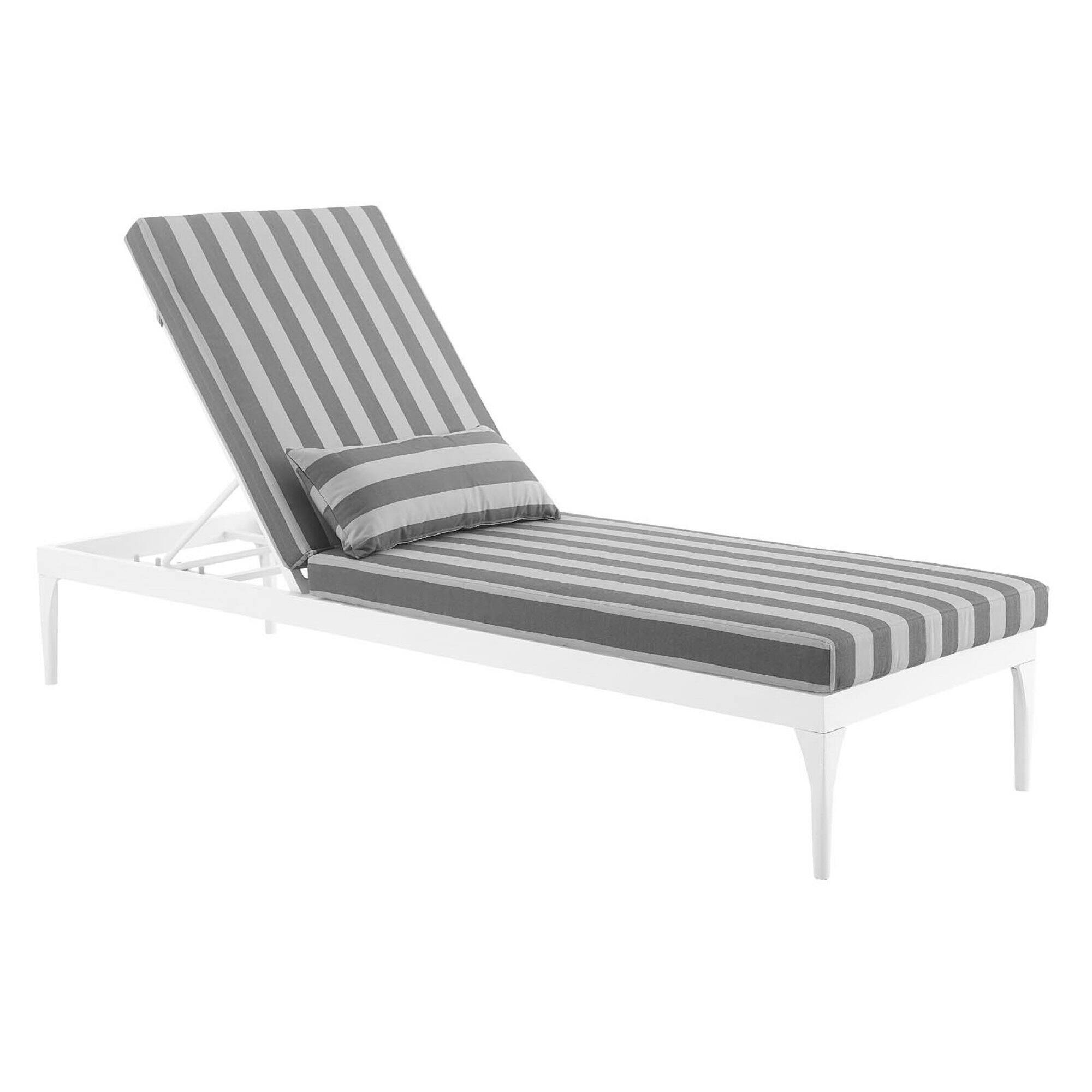 Angle. Modway - Perspective Cushion Outdoor Patio Chaise Lounge Chair by Modway - White Striped Gray.